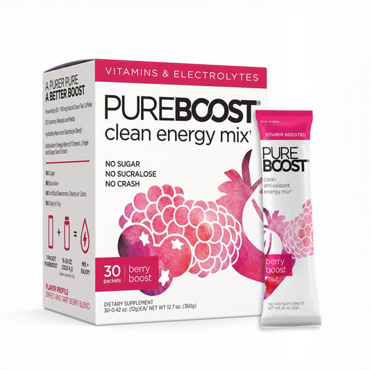 pure boost box Pureboost Sugar-Free Clean Energy Booster Drink Mix, Acai Alert 30ct Pure Boost Green Mojo Energy