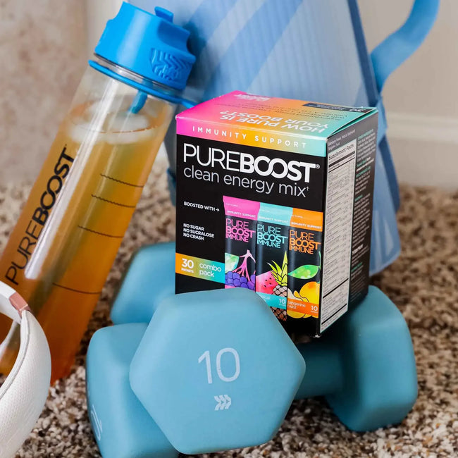 pure boost box Pureboost Sugar-Free Immune Clean Energy Booster Drink Mix, Tropical 30ct FINAL DAYS! Take $9