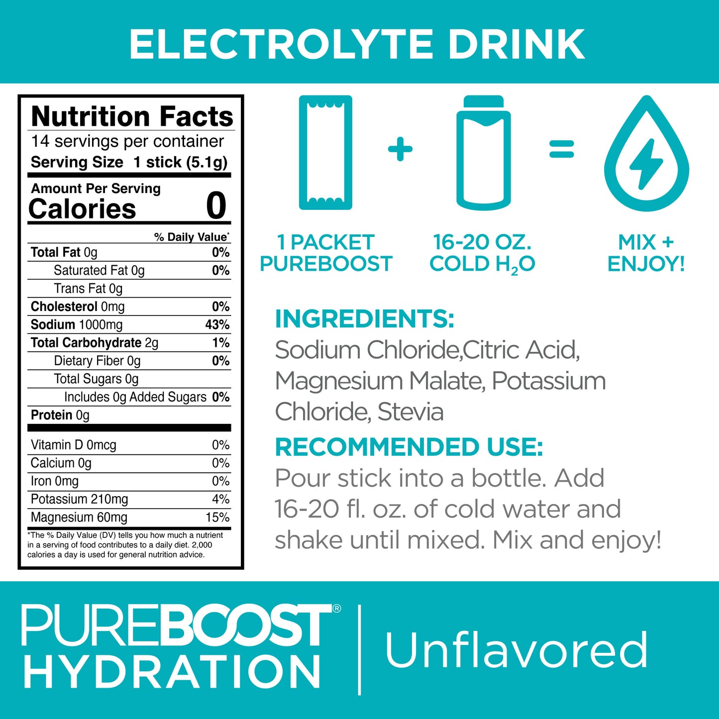 Pureboost Hydration Unflavored 14 Pack