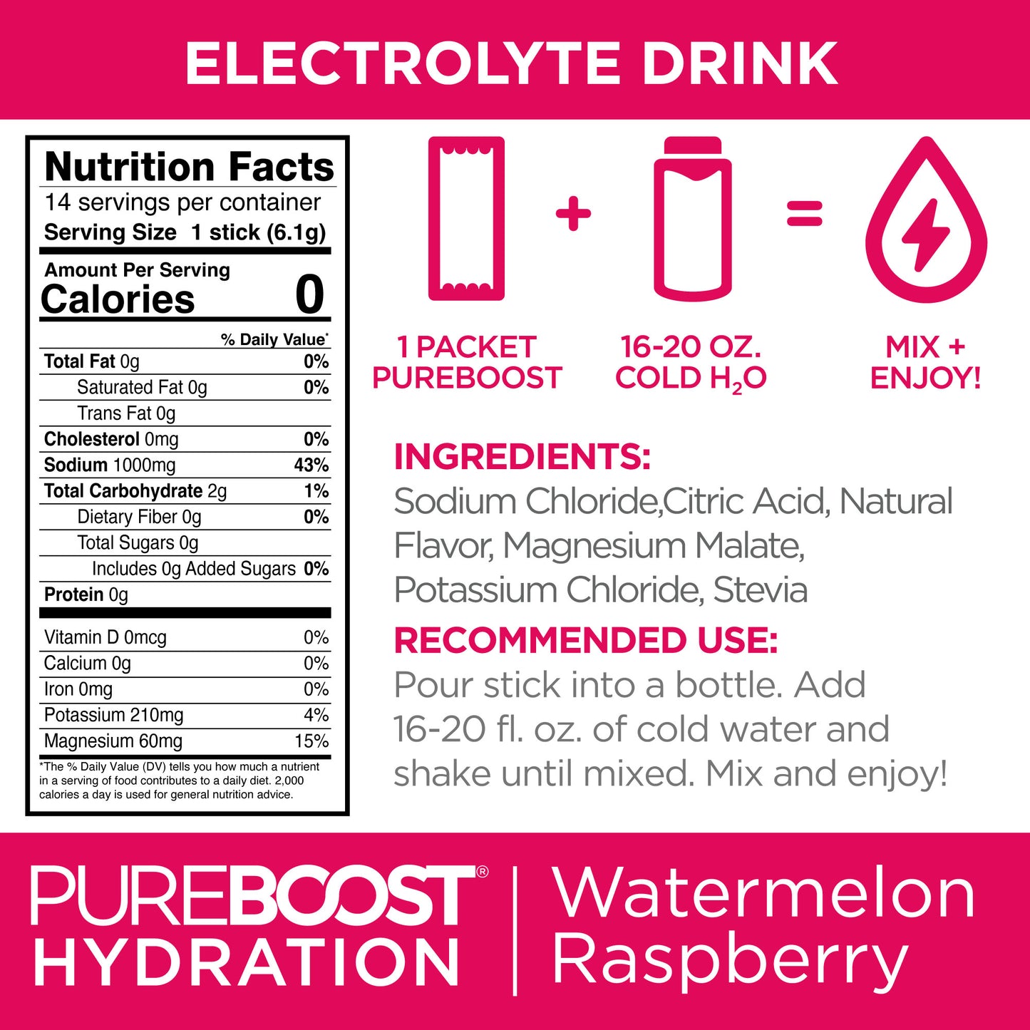Pureboost Watermelon Raspberry Hydration 14 Pack